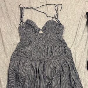 Vici Gray Striped Backless Tie Dress